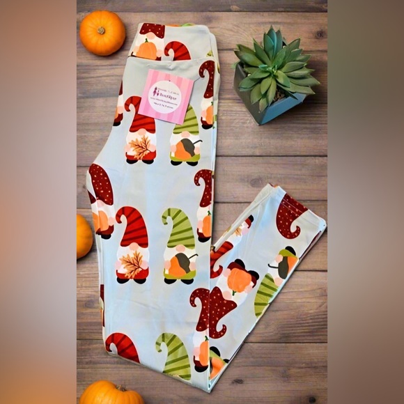 🎃S/L NEW Girls Fall Gnome Thanksgiving Leggings Luxury Yoga Pants - Picture 6 of 12